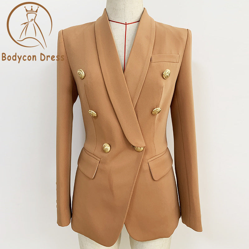 Bodycon Blazer Women's Double Breasted Lion Buttons Shawl Collar Blazer Jacket