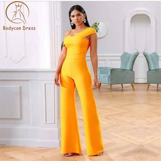 Bodycon Orange 2 Two Pieces Sets Sexy Spaghetti Strap Short Sleeve Tops & Long Pants Women Fashion Club Party Sets