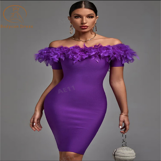 Bodycon Tassel Bandage Dress New Women Off Shouler Bandage Dress High Quality Elegant Sexy Evening Club Party Dress