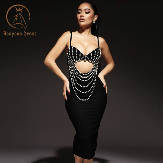 Bodycon Dress For Women Spaghetti Strap Diamond Medium Length Sexy Boutique Celebrity Cocktail Party Bandage Dress