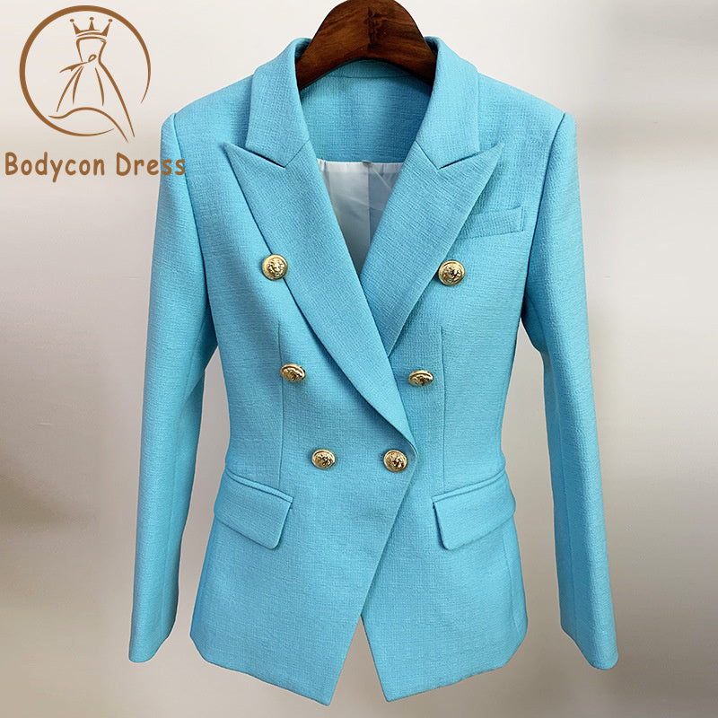 Bodycon Blazer For Women Classic Lion Buttons Double Breasted Slim Fitting Textured Blazer Jacket