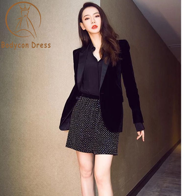 Bodycon Blazer For Women Velvet Coat Tops Black Jackets Autumn Fashion office lady Elegant small suit