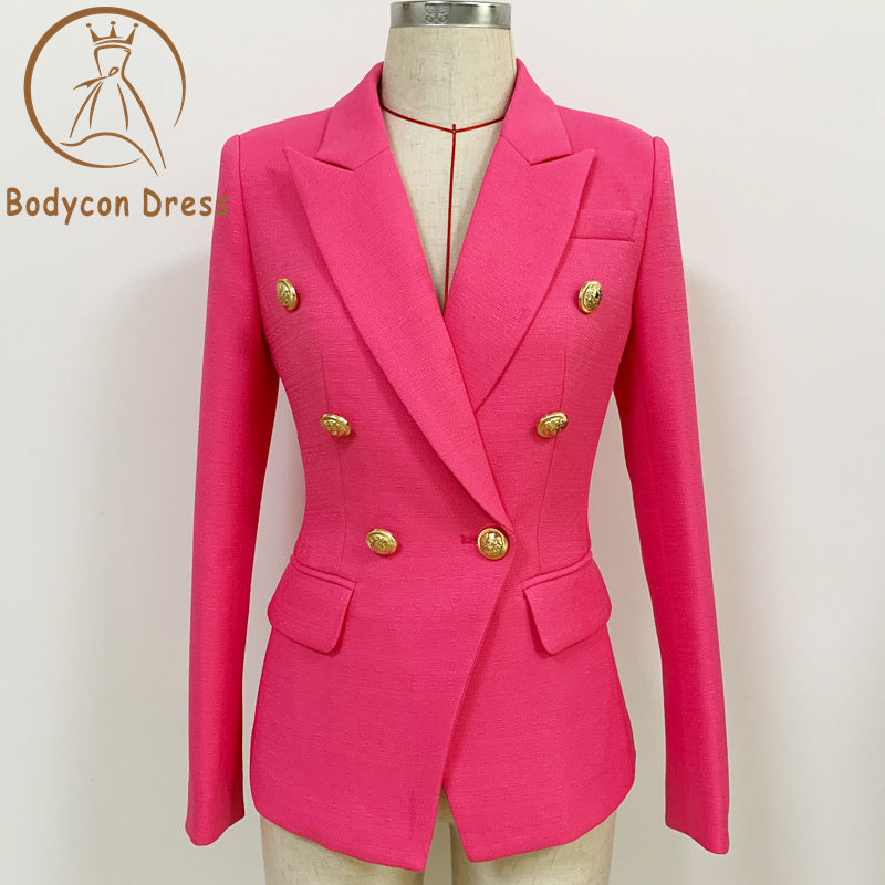 Bodycon Blazer Women's Lion Buttons Double Breasted Blazer Jacket Neon Orange