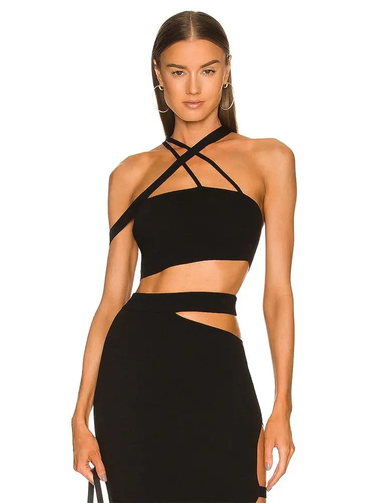 Bodycon Set For Women 2 Two Piece Sets Sexy Cut Out Cropped Top & Long Midi Skirt Club Evening Party Outfit