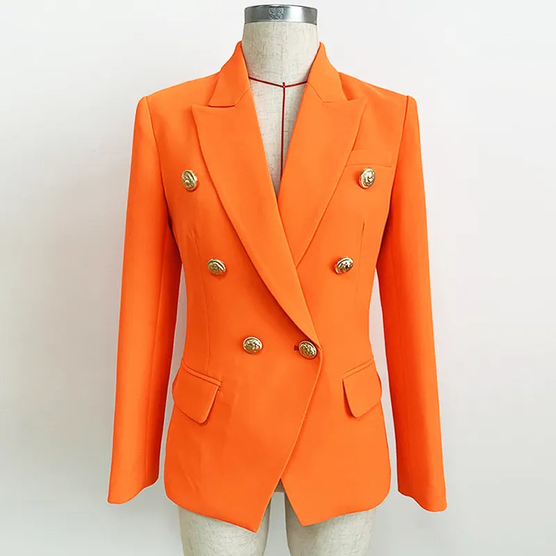 Bodycon Blazer Women's Lion Buttons Double Breasted Blazer Jacket Neon Orange