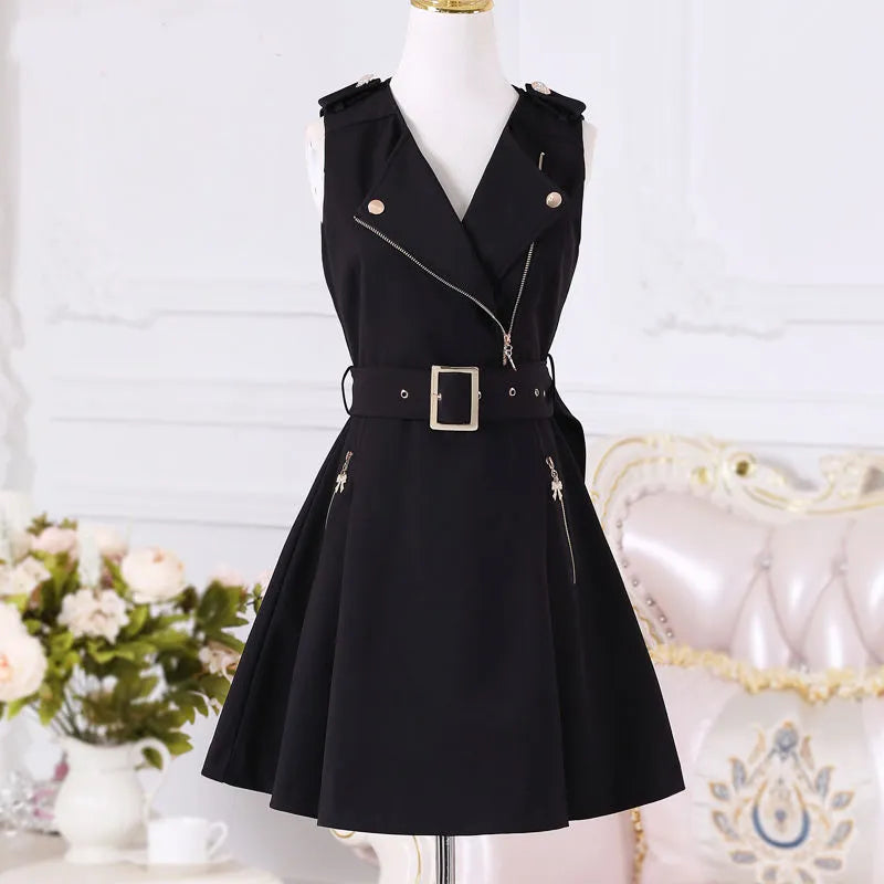 Bodycon Dress For Women New Black Zipper Slim British Temperament Lady Student Clothing