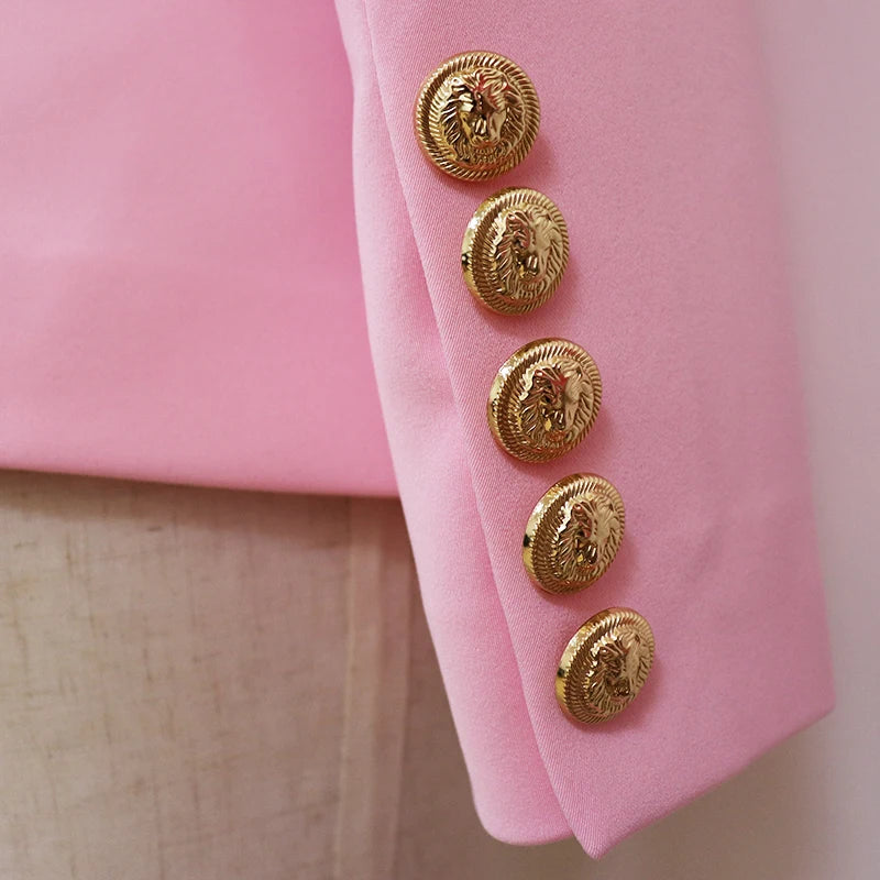 Bodycon Blazer Women's Slim Fitting Metal Lion Buttons Double Breasted Blazer Jacket Baby Pink