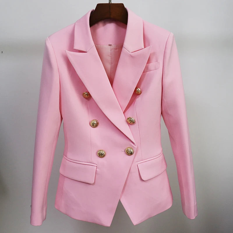 Bodycon Blazer Women's Slim Fitting Metal Lion Buttons Double Breasted Blazer Jacket Baby Pink