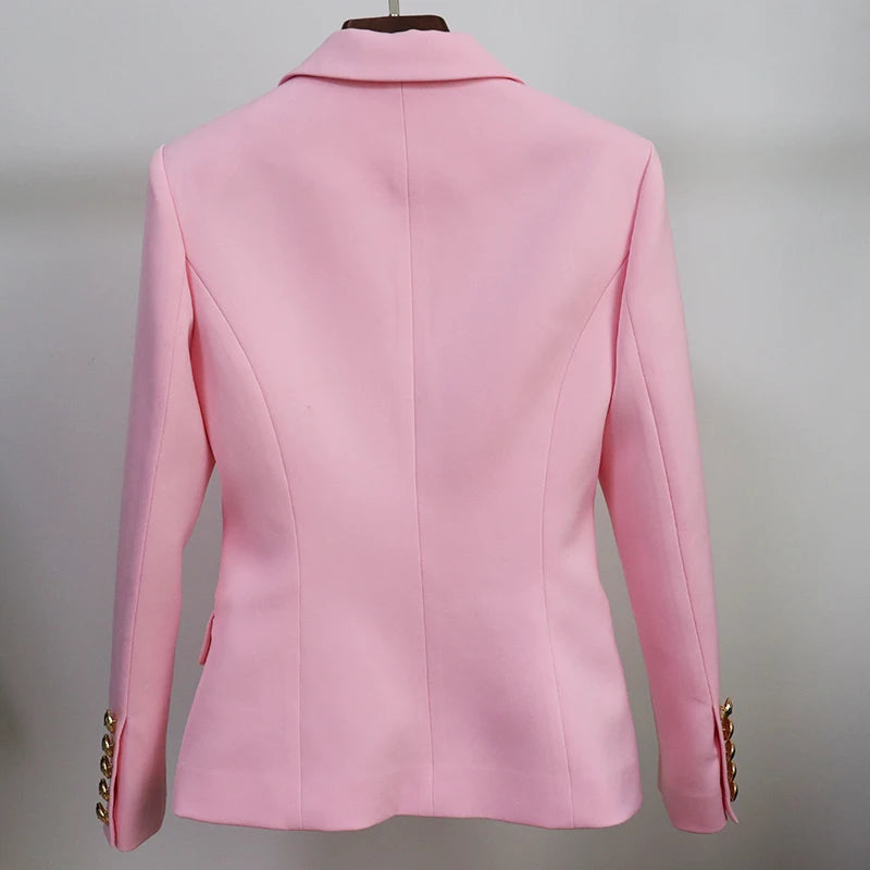 Bodycon Blazer Women's Slim Fitting Metal Lion Buttons Double Breasted Blazer Jacket Baby Pink