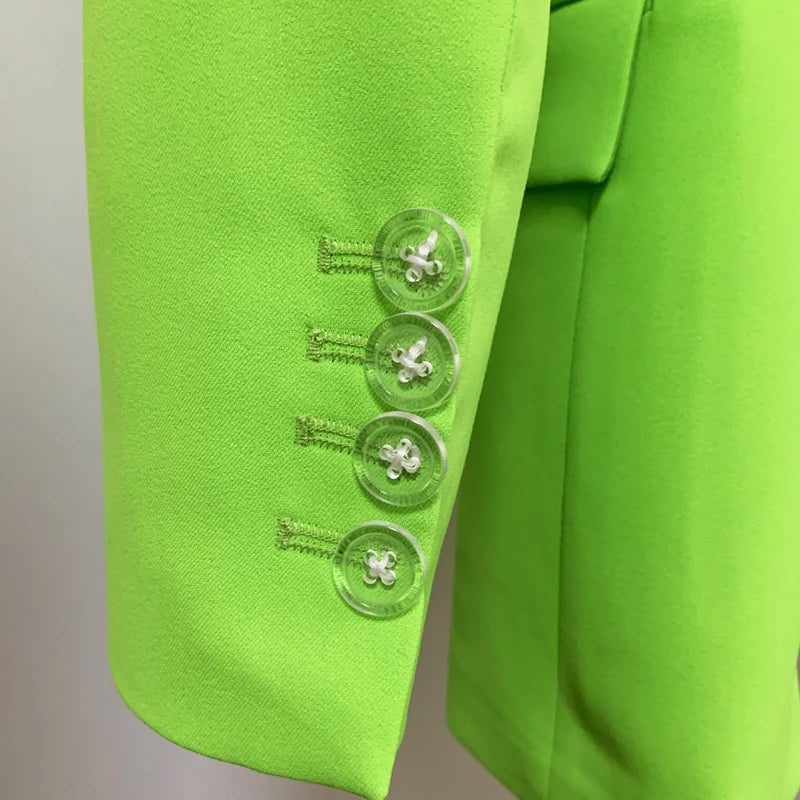 Bodycon Newest Stylish Designer Jacket Women's Extra Shoulder Single Button Long Blazer Fluorescence Green
