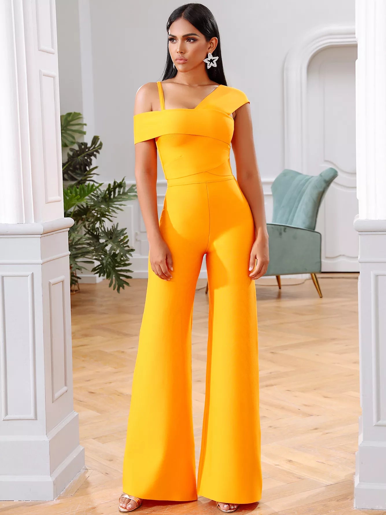 Bodycon Orange 2 Two Pieces Sets Sexy Spaghetti Strap Short Sleeve Tops & Long Pants Women Fashion Club Party Sets