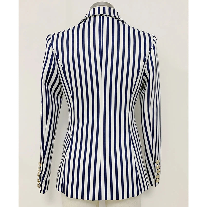 Bodycon Blazer For Women Stylish Designer Blazer Jacket Women's Lion Buttons Double Breasted Classic Striped Print Blazer