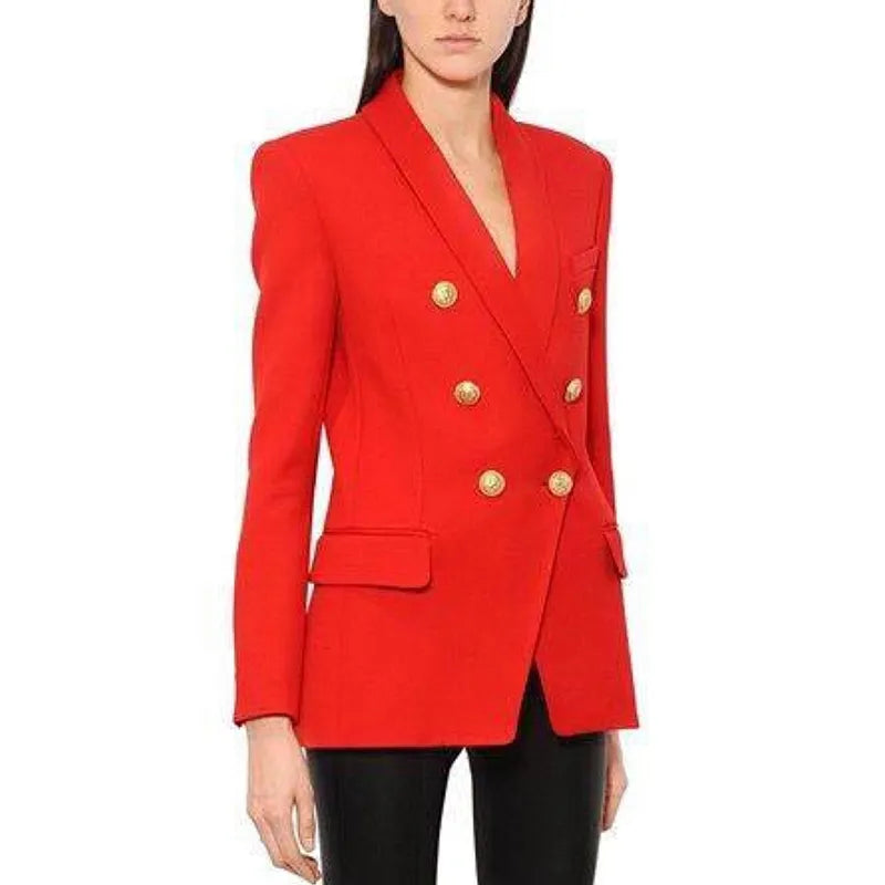 Bodycon Blazer For Women Long Sleeve Double Breasted Metal Lion Buttons Long Blazer Outer Wear