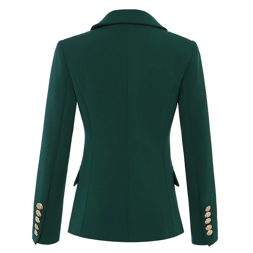 Bodycon Blazer For Women Metal Lion Buttons Double Breasted Blazer Jacket Size S-XXXL Dark Green