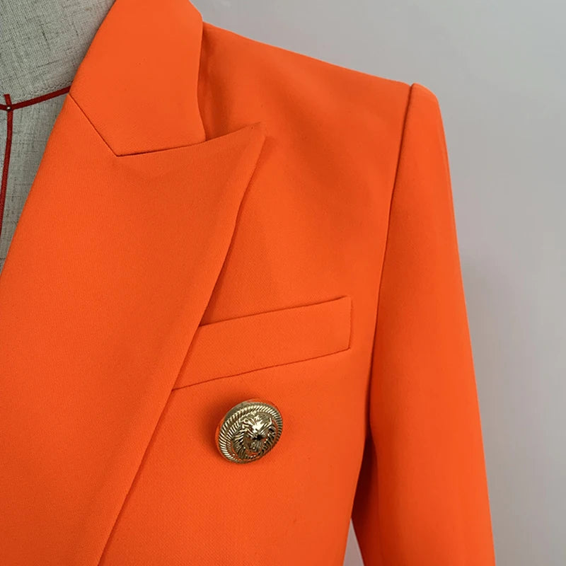 Bodycon Blazer Women's Lion Buttons Double Breasted Blazer Jacket Neon Orange