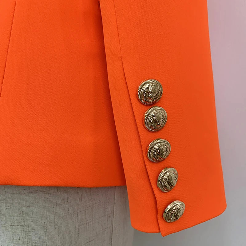 Bodycon Blazer Women's Lion Buttons Double Breasted Blazer Jacket Neon Orange