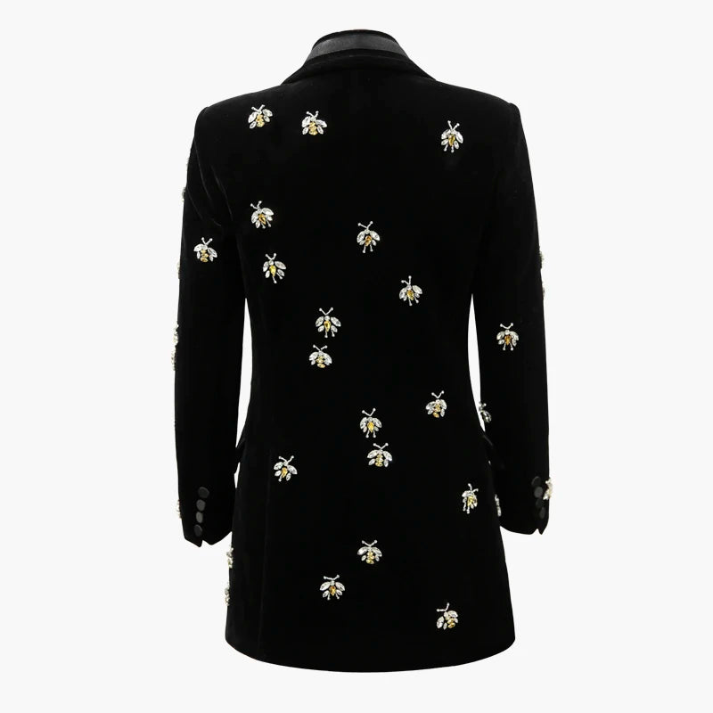 Bodycon Blazer For Women Luxurious Designing Novelty Runway Handmade Bees Beading Blazers Notched High Street Women Velvet Long Qaulity Trend Blazer