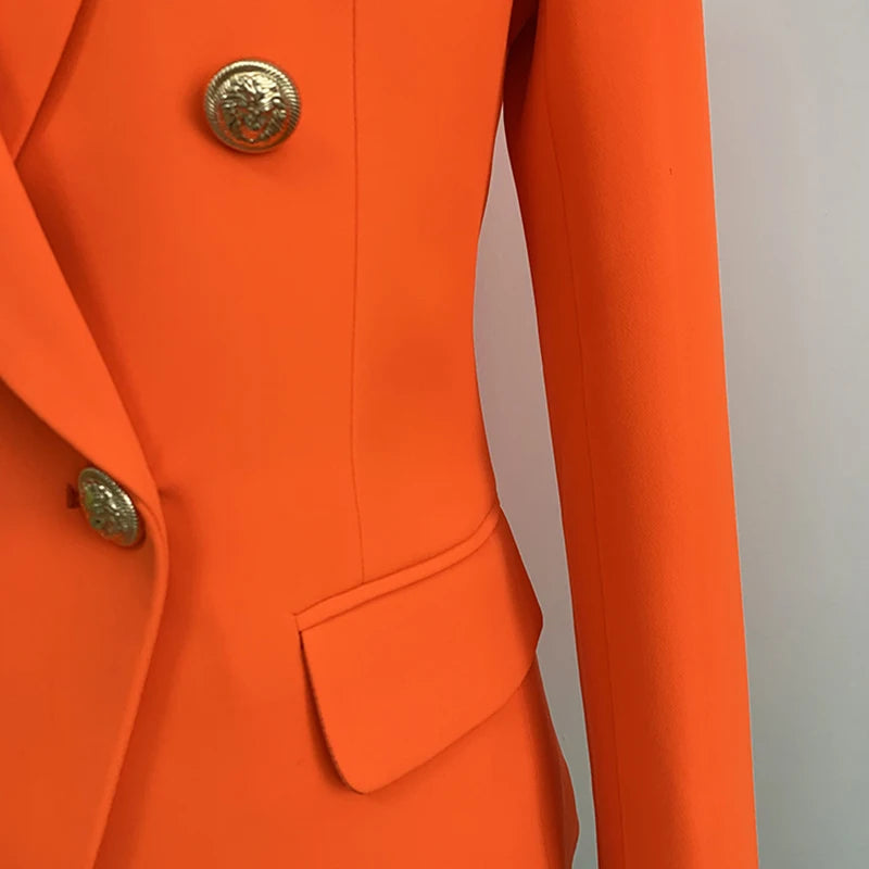 Bodycon Blazer Women's Lion Buttons Double Breasted Blazer Jacket Neon Orange