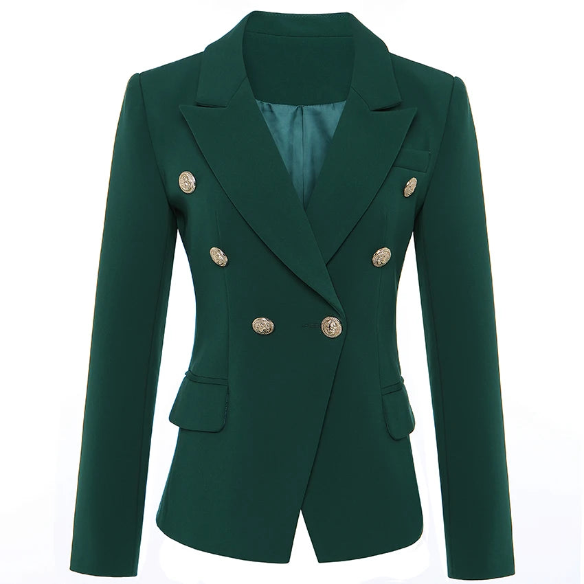 Bodycon Blazer For Women Metal Lion Buttons Double Breasted Blazer Jacket Size S-XXXL Dark Green