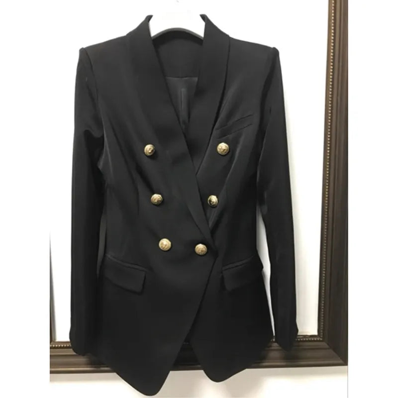 Bodycon Blazer For Women Long Sleeve Double Breasted Metal Lion Buttons Long Blazer Outer Wear