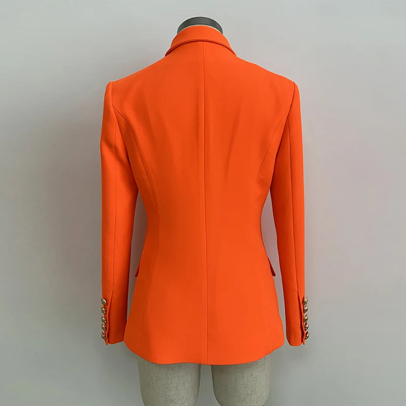 Bodycon Blazer Women's Lion Buttons Double Breasted Blazer Jacket Neon Orange