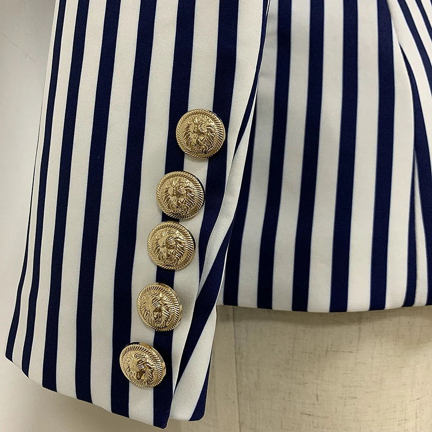 Bodycon Blazer For Women Stylish Designer Blazer Jacket Women's Lion Buttons Double Breasted Classic Striped Print Blazer