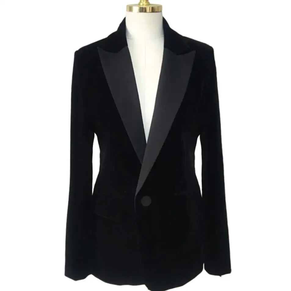 Bodycon Blazer For Women Velvet Coat Tops Black Jackets Autumn Fashion office lady Elegant small suit