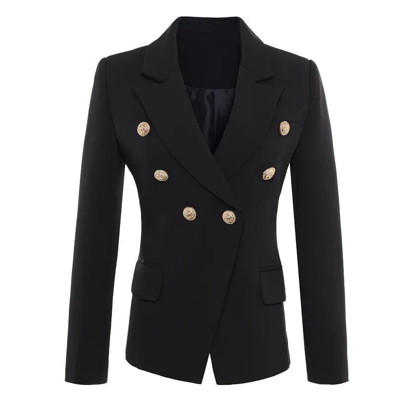 Bodycon Blazers European Runway Classic Designer Shawl Collar Double Breasted Buttons Black & White Office Lady Blazer