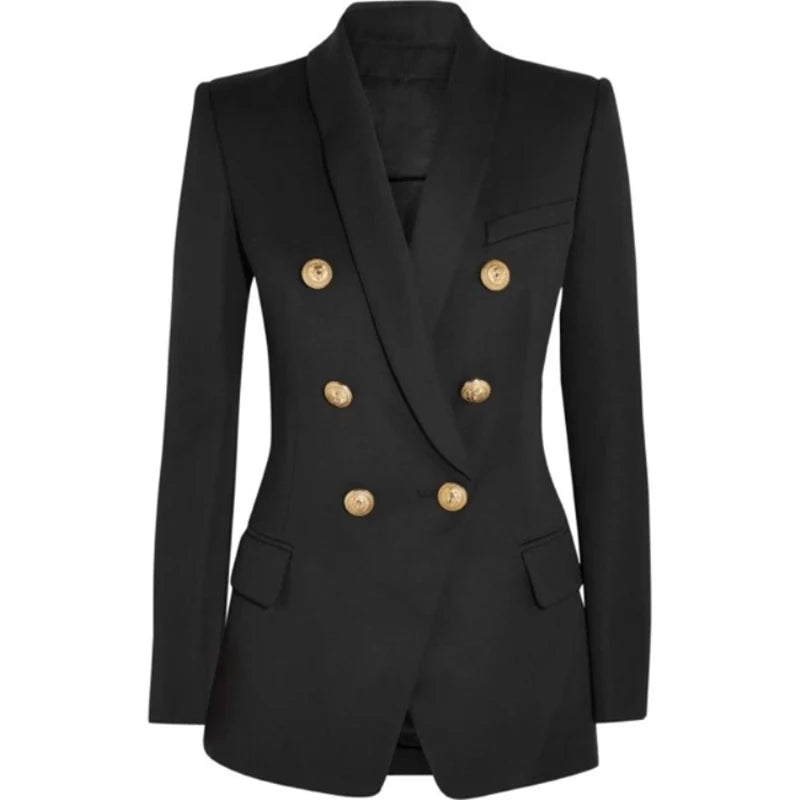 Bodycon Blazer For Women Long Sleeve Double Breasted Metal Lion Buttons Long Blazer Outer Wear