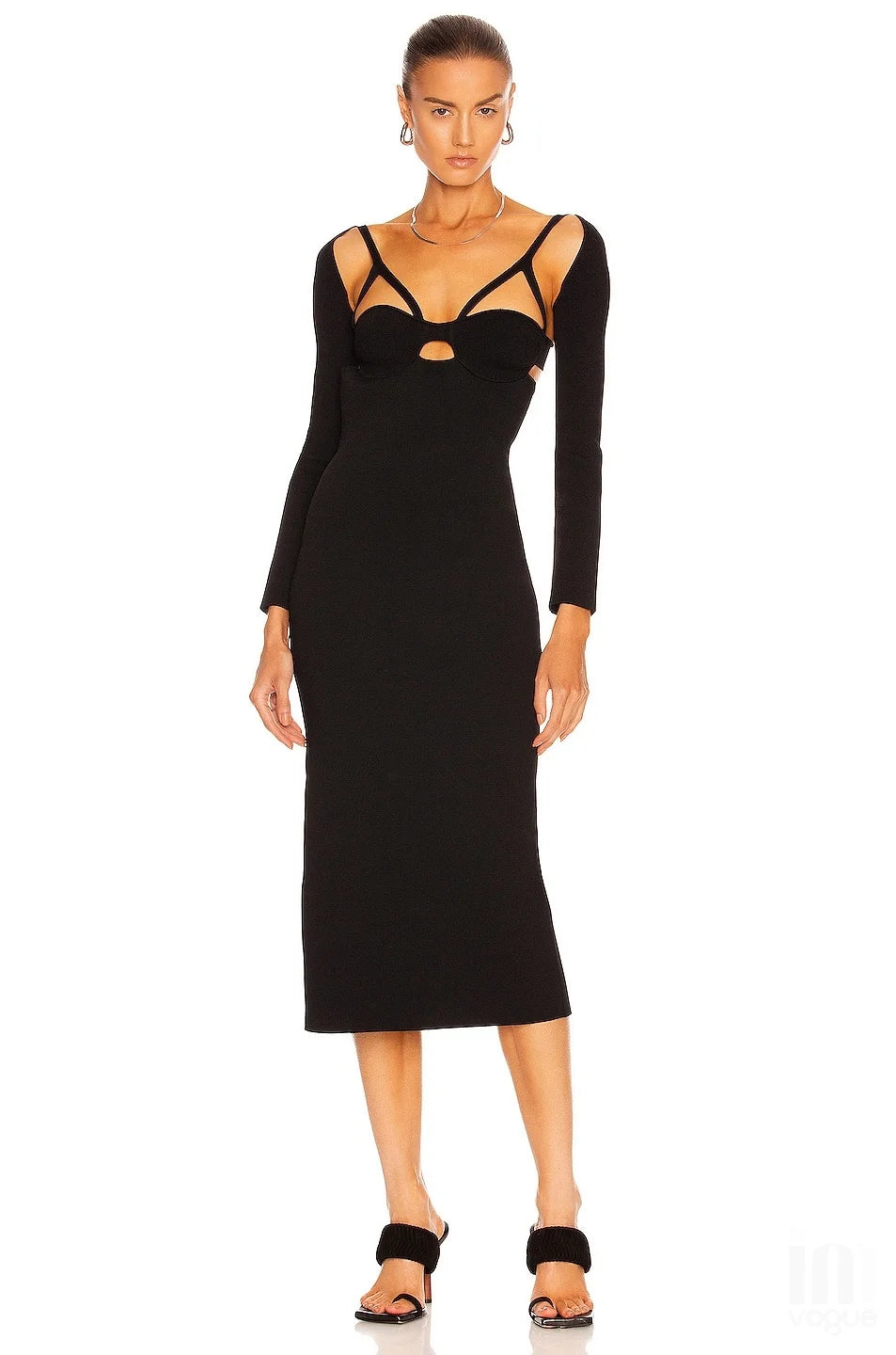 Bodycon Black Long Sleeve V-neck Rayon Bandage Dress Elegant Cocktail Party Dress Vestidos