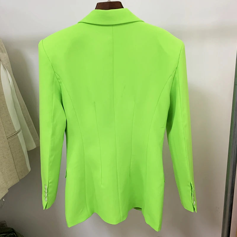 Bodycon Newest Stylish Designer Jacket Women's Extra Shoulder Single Button Long Blazer Fluorescence Green