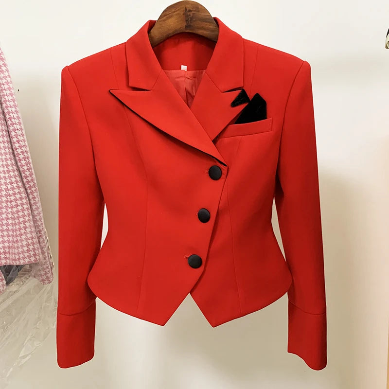 Bodycon Newest Fashion Designer Jacket Women's Lapel Tuxedo Slim Fitting Red Short Blazer