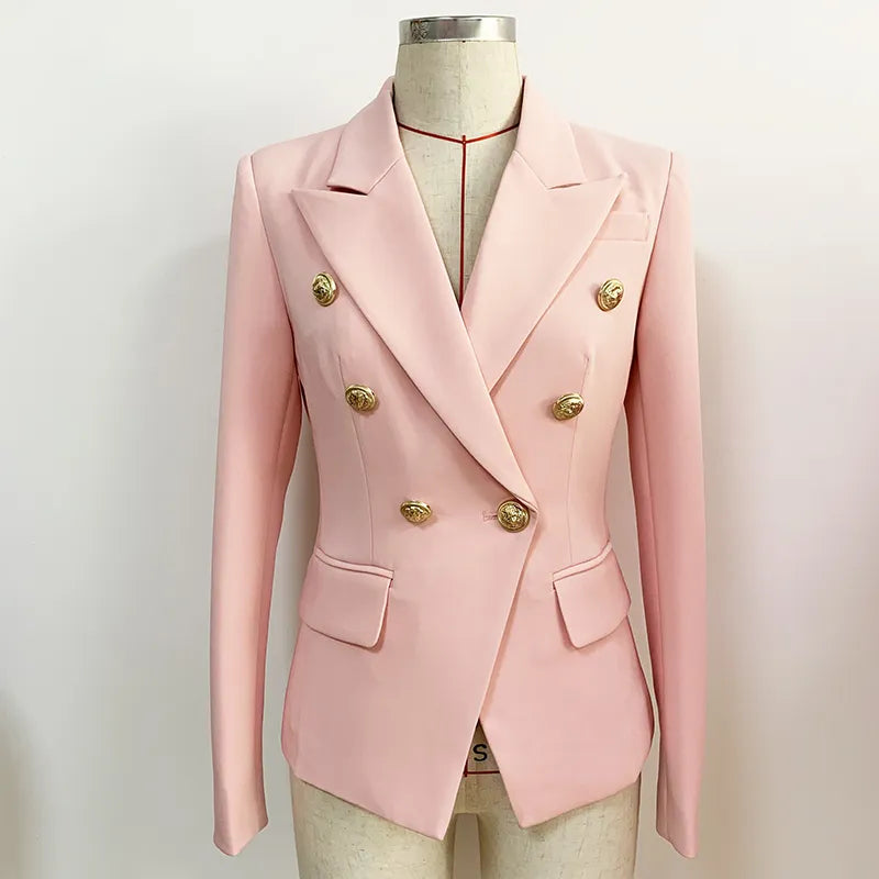 Bodycon Blazer Women's Slim Fitting Metal Lion Buttons Double Breasted Blazer Jacket Baby Pink