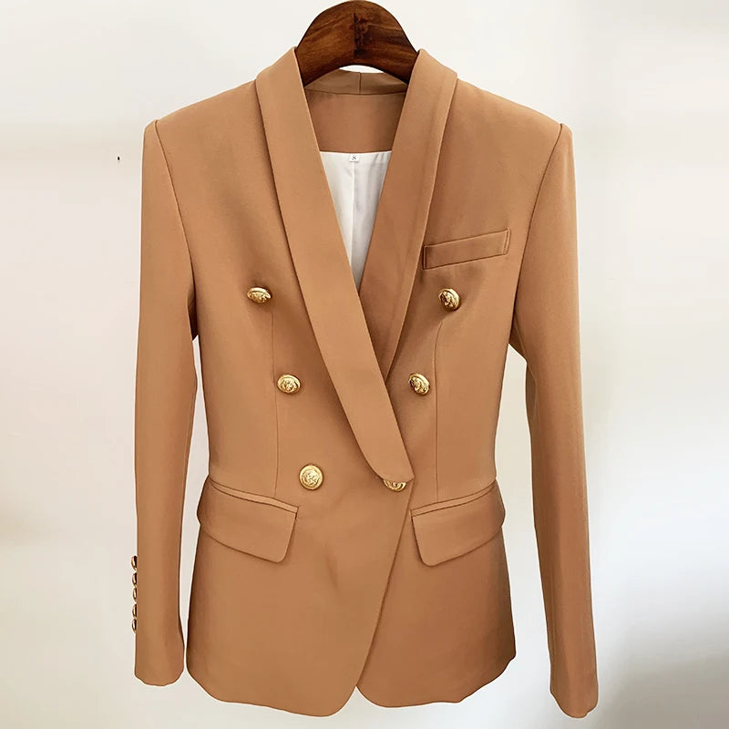 Bodycon Blazer Women's Double Breasted Lion Buttons Shawl Collar Blazer Jacket