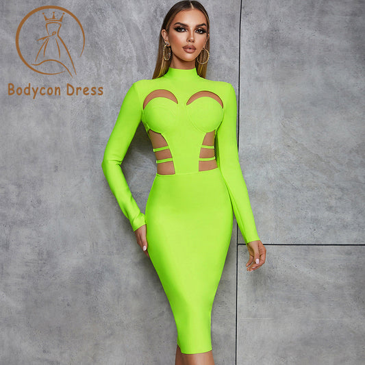 Bodycon Dress For Women Sexy Hollow Out Bodycon Design  Bandage Dress Women'S Long Sleeve Fashion Club Party Vesidos