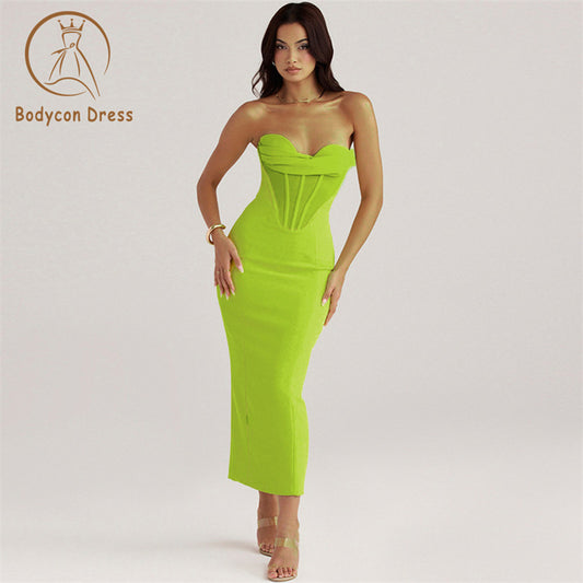 Bodycon Sexy Backless Strapless Slim Bandage Midi Dress Women Elegant Sleeveless Club Evening Party Dresses Vestidos Wholesale