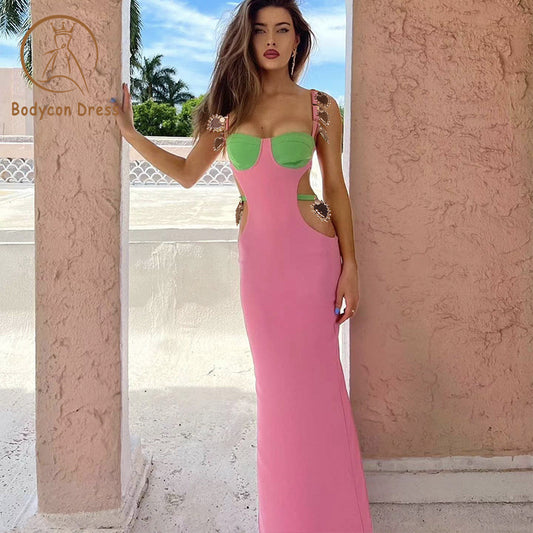 Bodycon Dress For Women Spaghetti Strap Hollow Sexy Boutique Celebrity Cocktail Party Bandage Long Dress