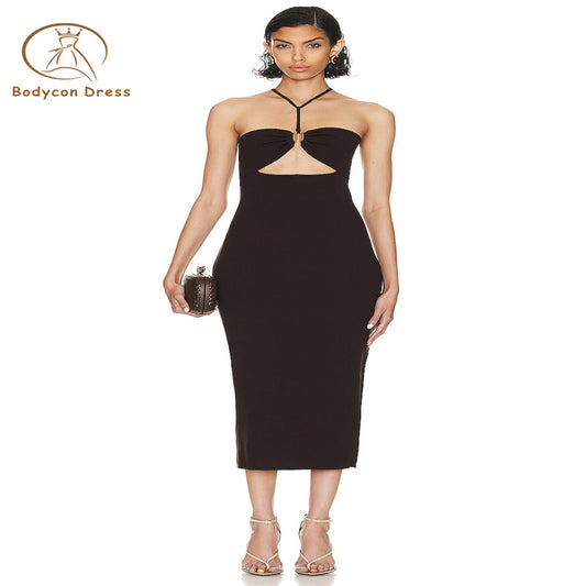 Bodycon New Fashion Spaghetti Strap Halter Sexy Cut-out  Maxi Dress Elegant Sleeveless Bandage Dress Club Party Dress