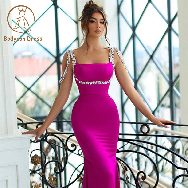 Bodycon Dress For Women Spaghetti Strap Square Neck Diamond Bandage Midi Dress Bodycon Celebrity Club Party Evening Dress Vestidos