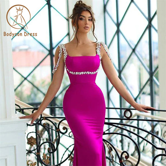 Bodycon Dress For Women Spaghetti Strap Square Neck Diamond Bandage Midi Dress Bodycon Celebrity Club Party Evening Dress Vestidos