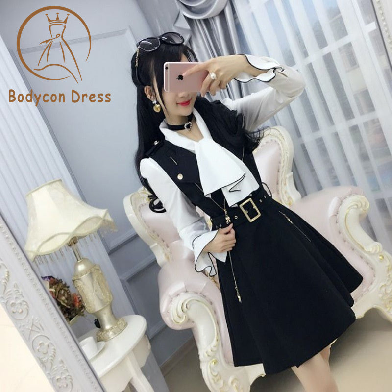 Bodycon Dress For Women New Black Zipper Slim British Temperament Lady Student Clothing