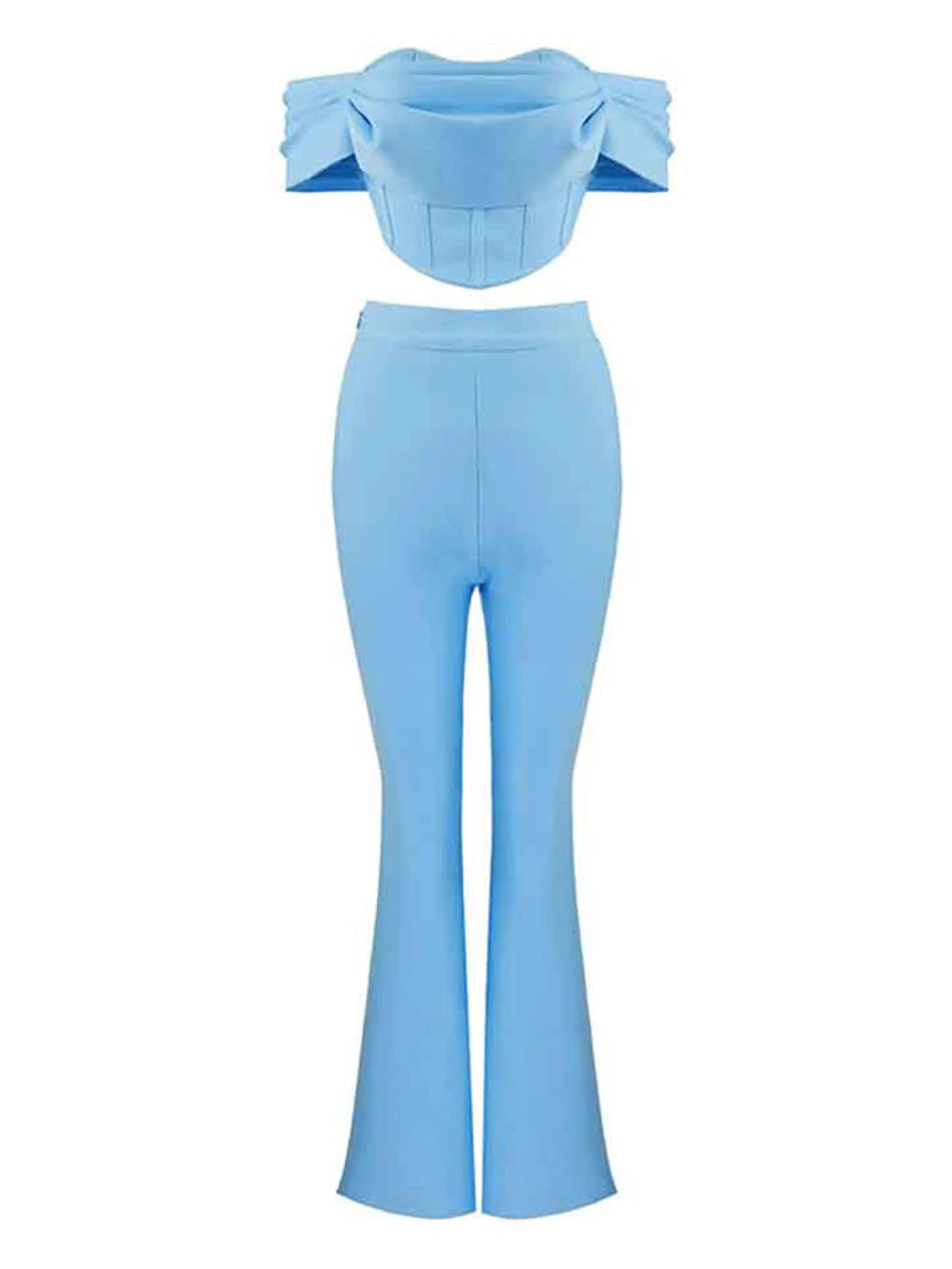 Bodycon Set New Sky Blue Bandage Top & Trousers 2 Two-Piece Set Sexy Fashion Club Celebrity Party Evening Pants Set