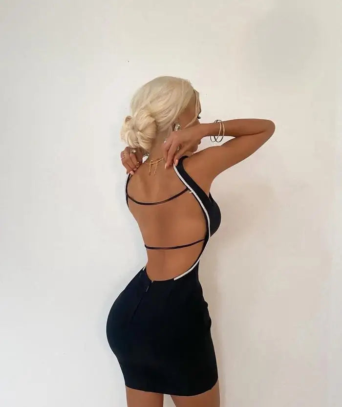 Bodycon Black Spaghetti Strap Mini Bodycon Sleeveless Bandage Dress Women Elegant Backless Celebrity Evening Party Dresses Vestidos