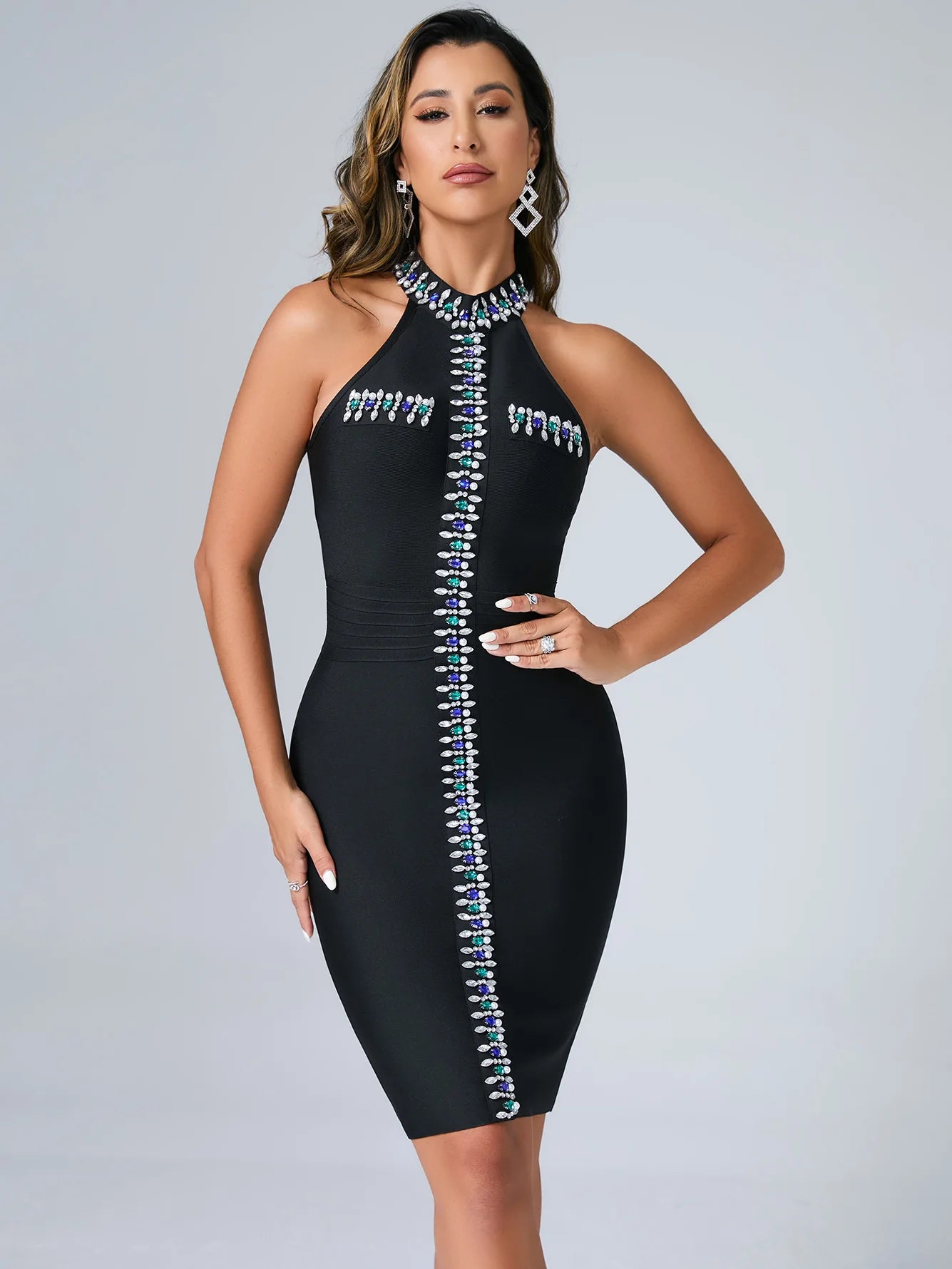 Bodycon Mini Beading Bandage Dress For Women Elegant Sleeveless Slim Celebrity Evening Party Dresses Vestidos Wholesales