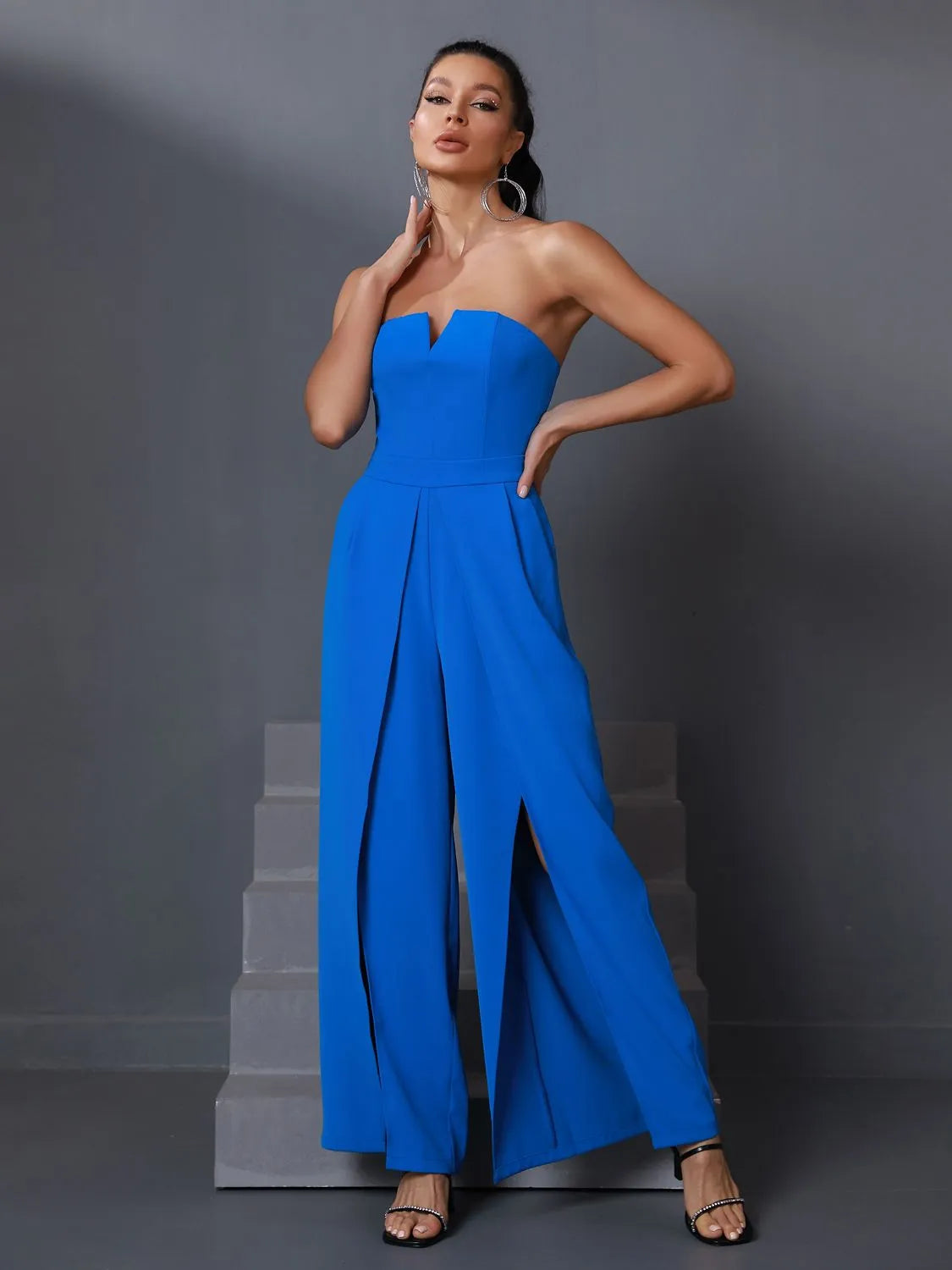 Bodycon Wide Leg Jumpsuit Women Party Jumpsuit Elegant Sexy  Strapless Split Evening Birthday Club Outfits