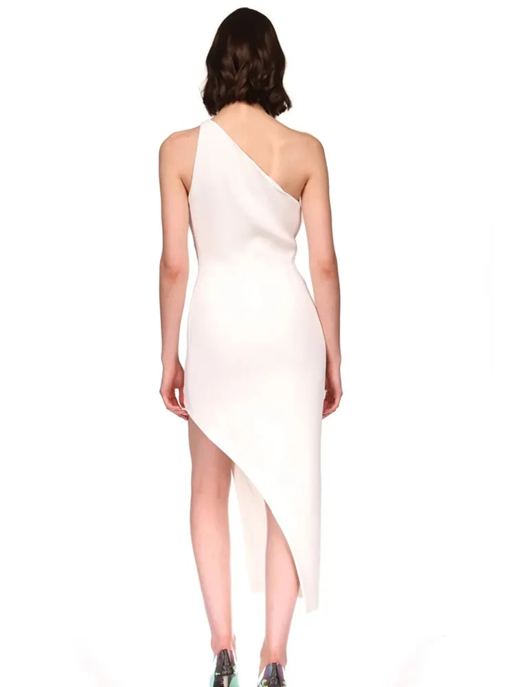 Bodycon Dress For Women Sexy One Shoulder Diamonds White Midi Bodycon Bandage Dress Elegant Evening Club Party Dress