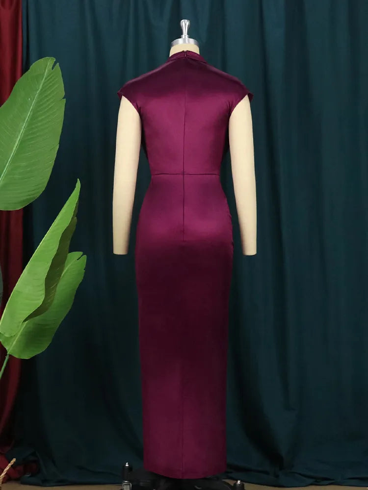 Bodycon Dress For Women Burgundy Green Satin Long Dress Elegant Ladies Evening Birthday Cocktail Party Pleated Gowns Outfits