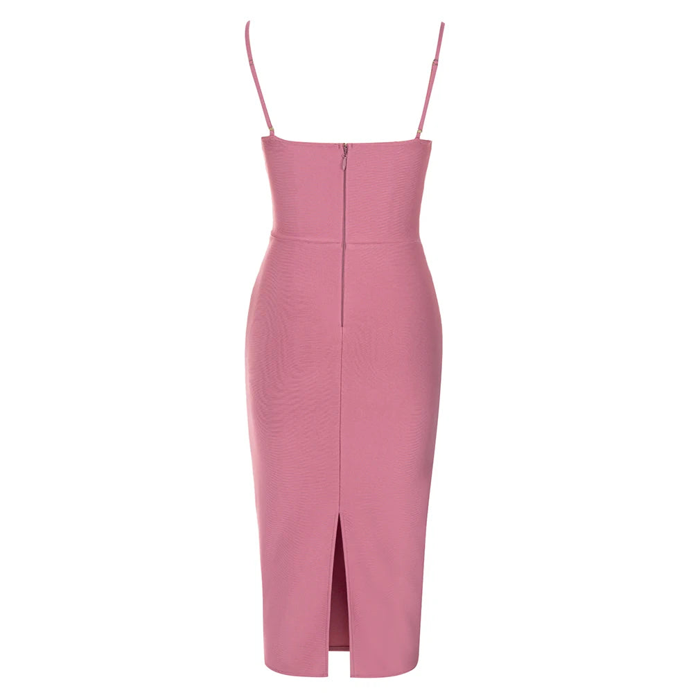 Bodycon Sexy Pink Sleeveless Spaghetti Strap Bandage Dress Cut Hollow Out Midi Clothes Club Party Evening Women Dresses