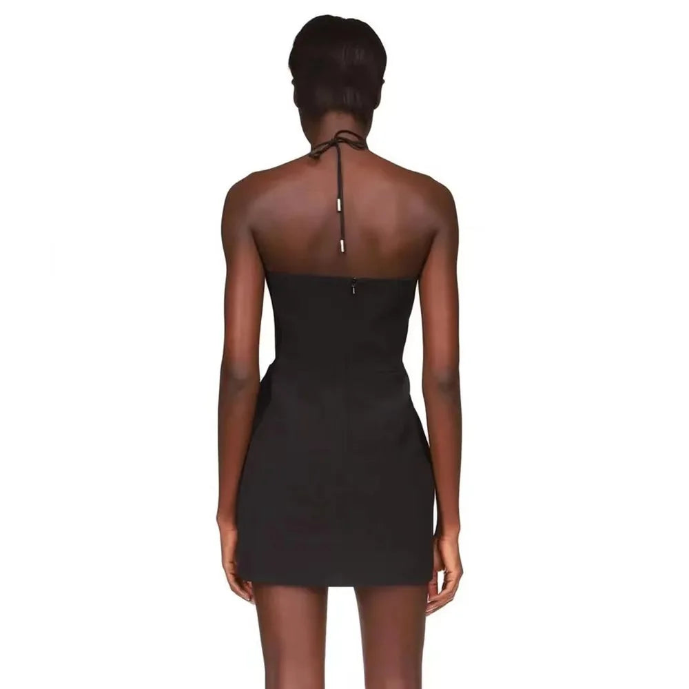Bodycon Dress For Women Sleeveless Halter Starfish Design Mesh Patchwork Black Bandage Female Clothing