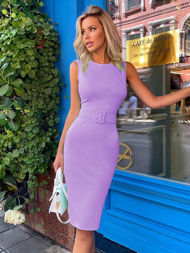 Bodycon Dress for Women Purple Elegant Party Dress Sexy Belt Waist Evening Birthday Club Outfit